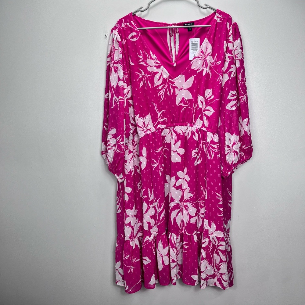 NWT Torrid Pink White Floral Clip Swiss Dot Pockets Dress Size 3X - Picture 6 of 14